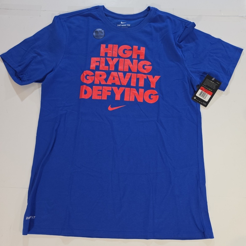 NWT Nike Dri-Fit‎ T-Shirt Mens L Large Blue Orange High Flying Gravity Defying